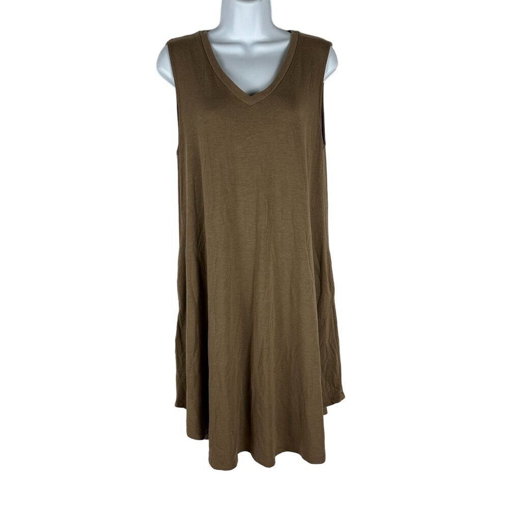 Zenana Premium Sleeveless V-Neck A-Line Midi Dress Medium Brown
